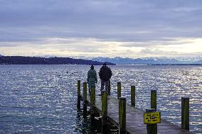 Starnberg Lakeside Promenade With View Of The Alps