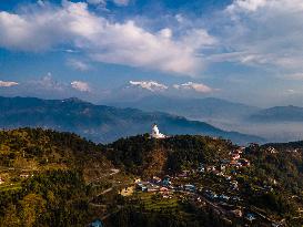 Aerial View Of World Peace Pagoda In Pokhara, Nepal