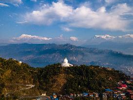 Aerial View Of World Peace Pagoda In Pokhara, Nepal