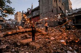 Children Play with Fireworks at The Bureij Camp - Palestine