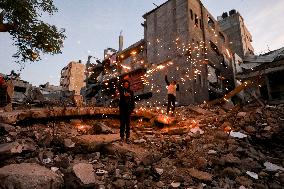 Children Play with Fireworks at The Bureij Camp - Palestine