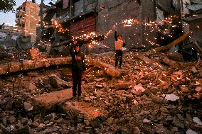 Children Play with Fireworks at The Bureij Camp - Palestine