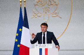 President Macron Delivers His Speech To French Ambassadors - Paris