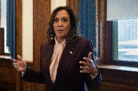 Kamala Harris speaks to media following certification of electoral result