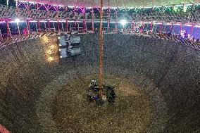 Daredevils Performs Stunts At A State Fair In India.