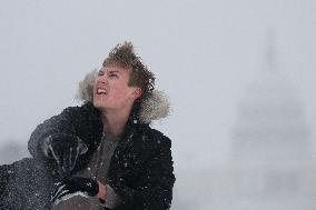 Snowball Fight On National Mall