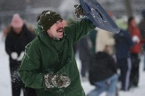 Snowball Fight On National Mall