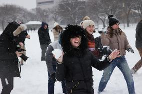 Snowball Fight On National Mall