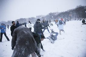 Snowball Fight On National Mall