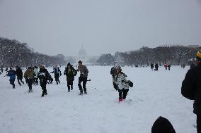 Snowball Fight On National Mall