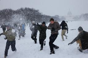 Snowball Fight On National Mall