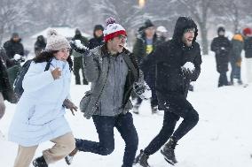 Snowball Fight On National Mall