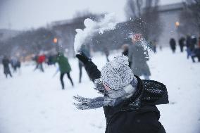 Snowball Fight On National Mall