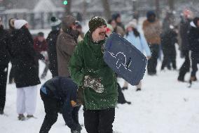 Snowball Fight On National Mall