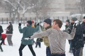 Snowball Fight On National Mall