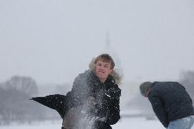 Snowball Fight On National Mall