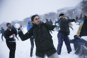 Snowball Fight On National Mall