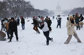 Snowball Fight On National Mall