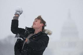 Snowball Fight On National Mall