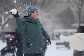 Snowball Fight On National Mall