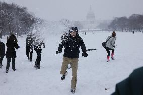 Snowball Fight On National Mall