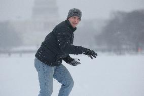 Snowball Fight On National Mall