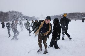 Snowball Fight On National Mall