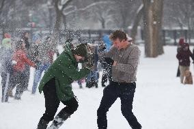 Snowball Fight On National Mall