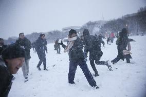 Snowball Fight On National Mall