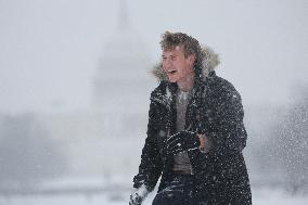 Snowball Fight On National Mall