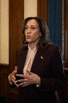 Kamala Harris speaks to media following certification of electoral result