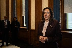 Kamala Harris speaks to media following certification of electoral result