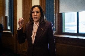 Kamala Harris speaks to media following certification of electoral result