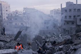 Palestinians Survey The Damage Caused By An Israeli Strike - Gaza