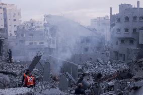 Palestinians Survey The Damage Caused By An Israeli Strike - Gaza