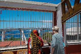 Marine Le Pen Visits The Heavily Damaged Cite Du Nord Multi-Purpose Secondary School - Acoua