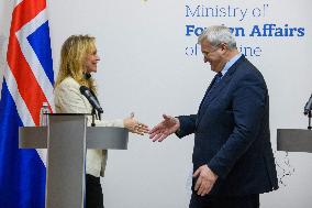 Ukraine's Foreign Minister Andrii Sybiha And Iceland’s Foreign Minister Thorgerdur Katrin Gunnarsdottir Attend A Joint Press Con