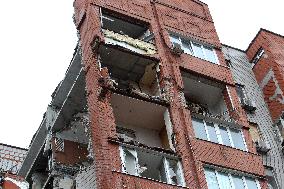 Apartment block damaged by Russian missile attack in Dnipro