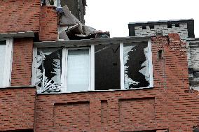 Apartment block damaged by Russian missile attack in Dnipro