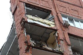 Apartment block damaged by Russian missile attack in Dnipro