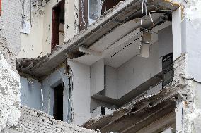 Apartment block damaged by Russian missile attack in Dnipro