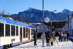 Bavarian Train Station With BRB Train In Winter