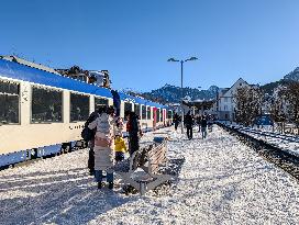 Bavarian Train Station With BRB Train In Winter