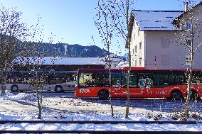 Bus Transporting Travelers To Neuschwanstein And Hohenschwangau Castles