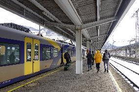 Travelers At Kufstein Station In Austria