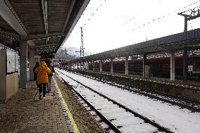 Travelers At Kufstein Station In Austria