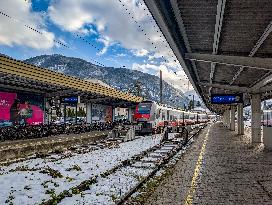 Trains At Kufstein Station In Austria