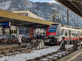 Trains At Kufstein Station In Austria