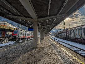 Trains At Kufstein Station In Austria