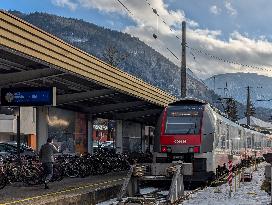 Trains At Kufstein Station In Austria